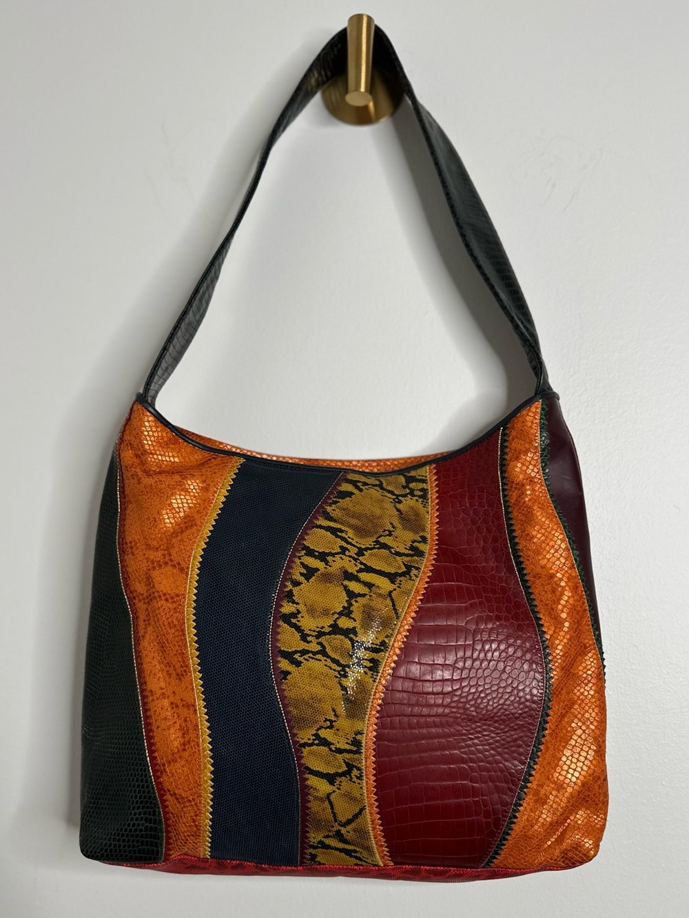 Sharif Vintage Patchwork Exotic Leather Shoulder Bag Made in USA 80s 90s Boho - Picture 11 of 12